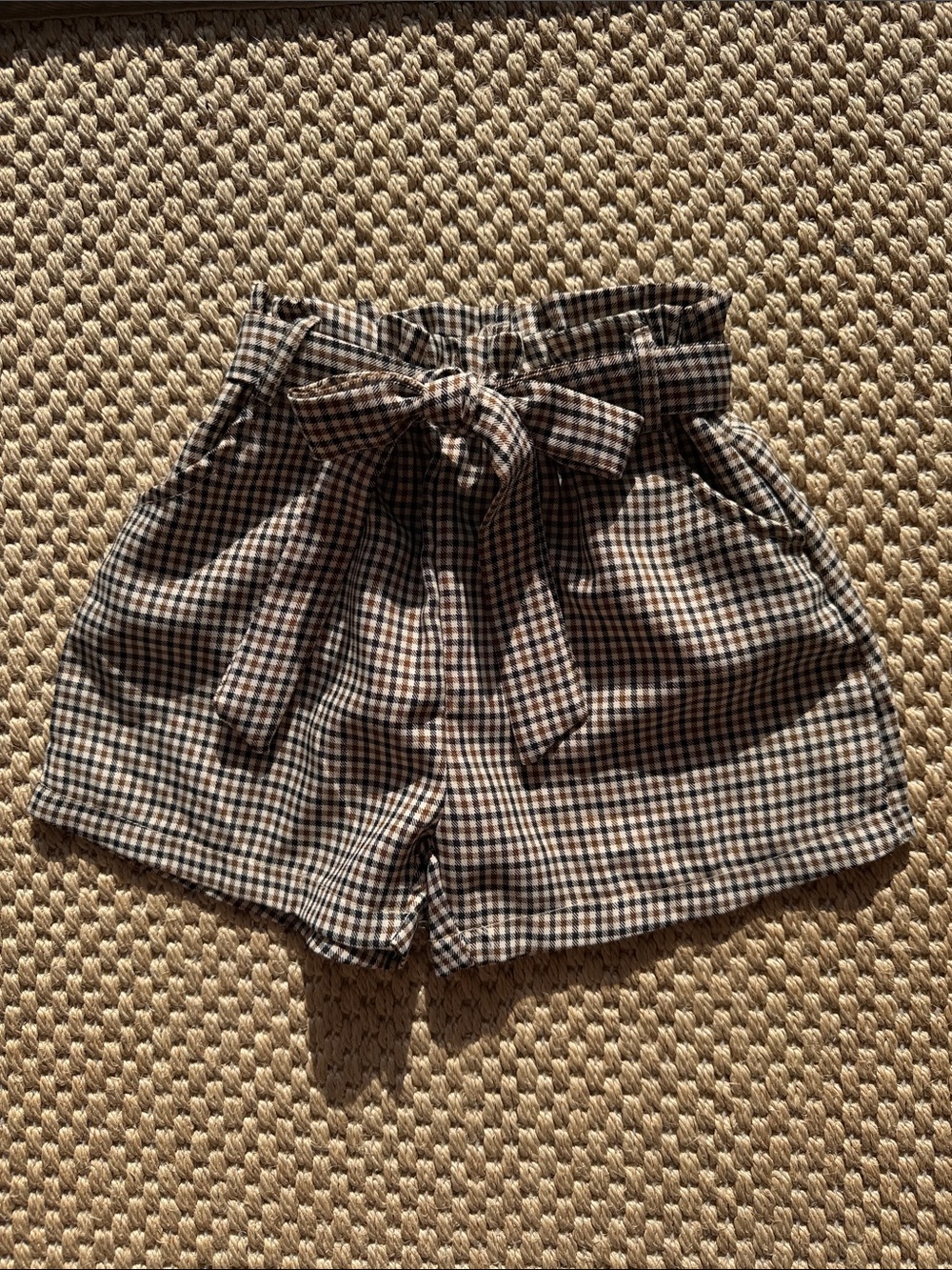 Zara Girls High-Waist Paperbag Gingham Shorts - Brown/Black size 5 years